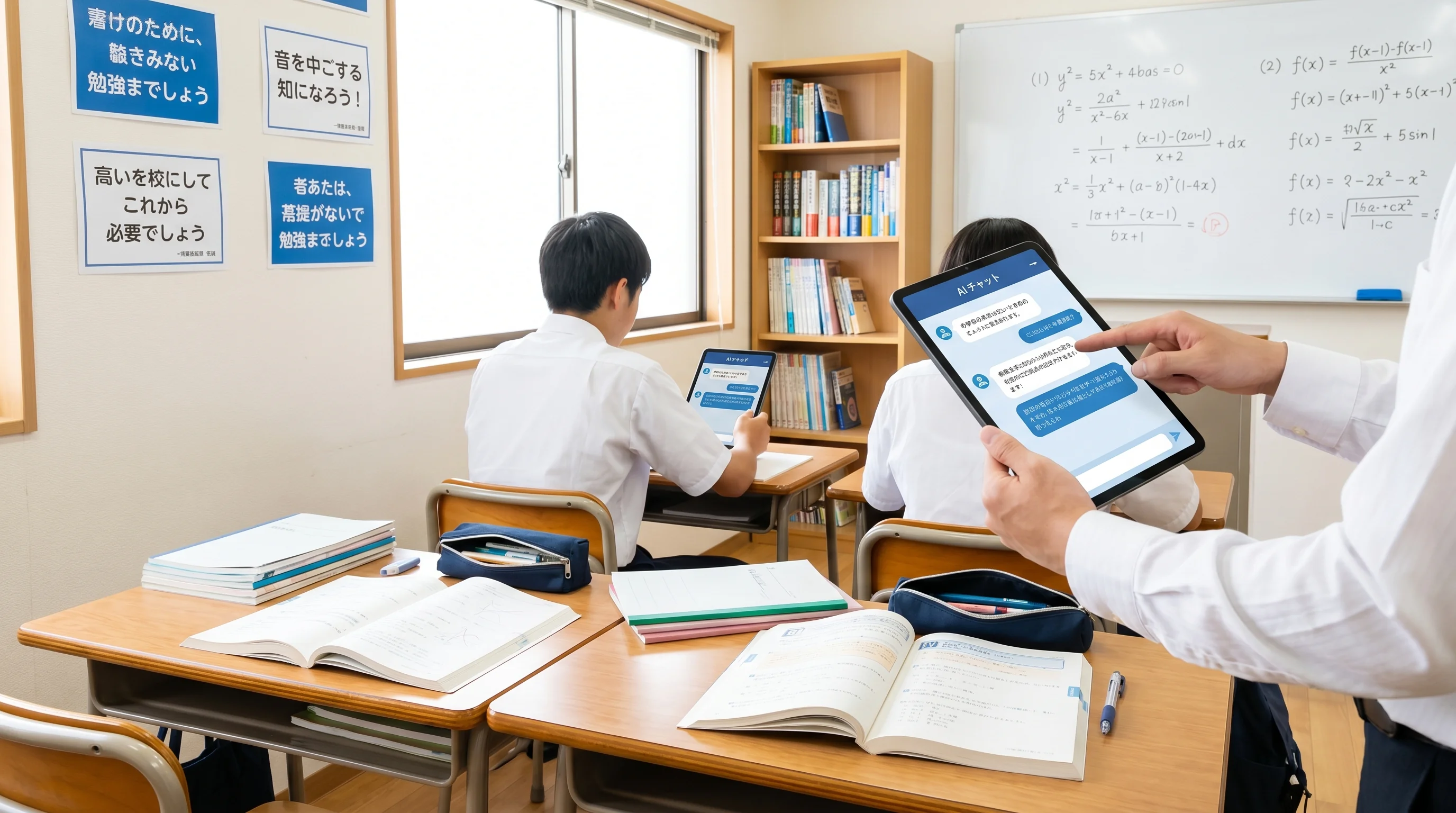 学習塾のAI検索最適化（AIO）のイメージ。タブレットにAIチャット画面が映っている