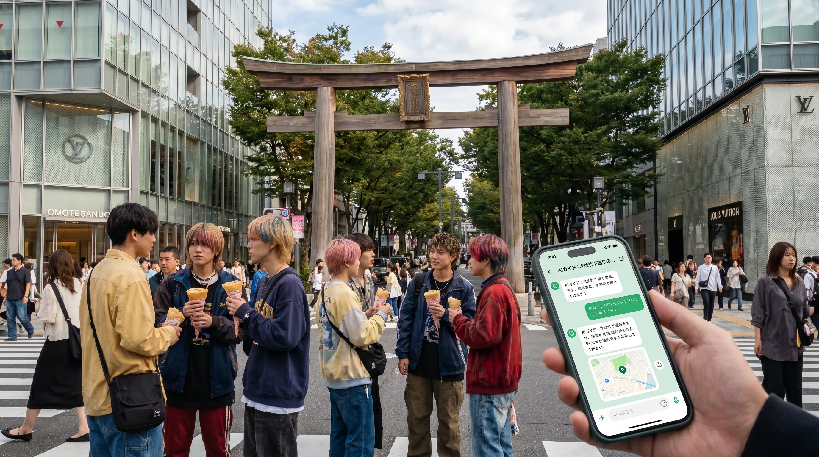 原宿駅の街並み / 店舗集客のAI検索最適化（AIO）のイメージ