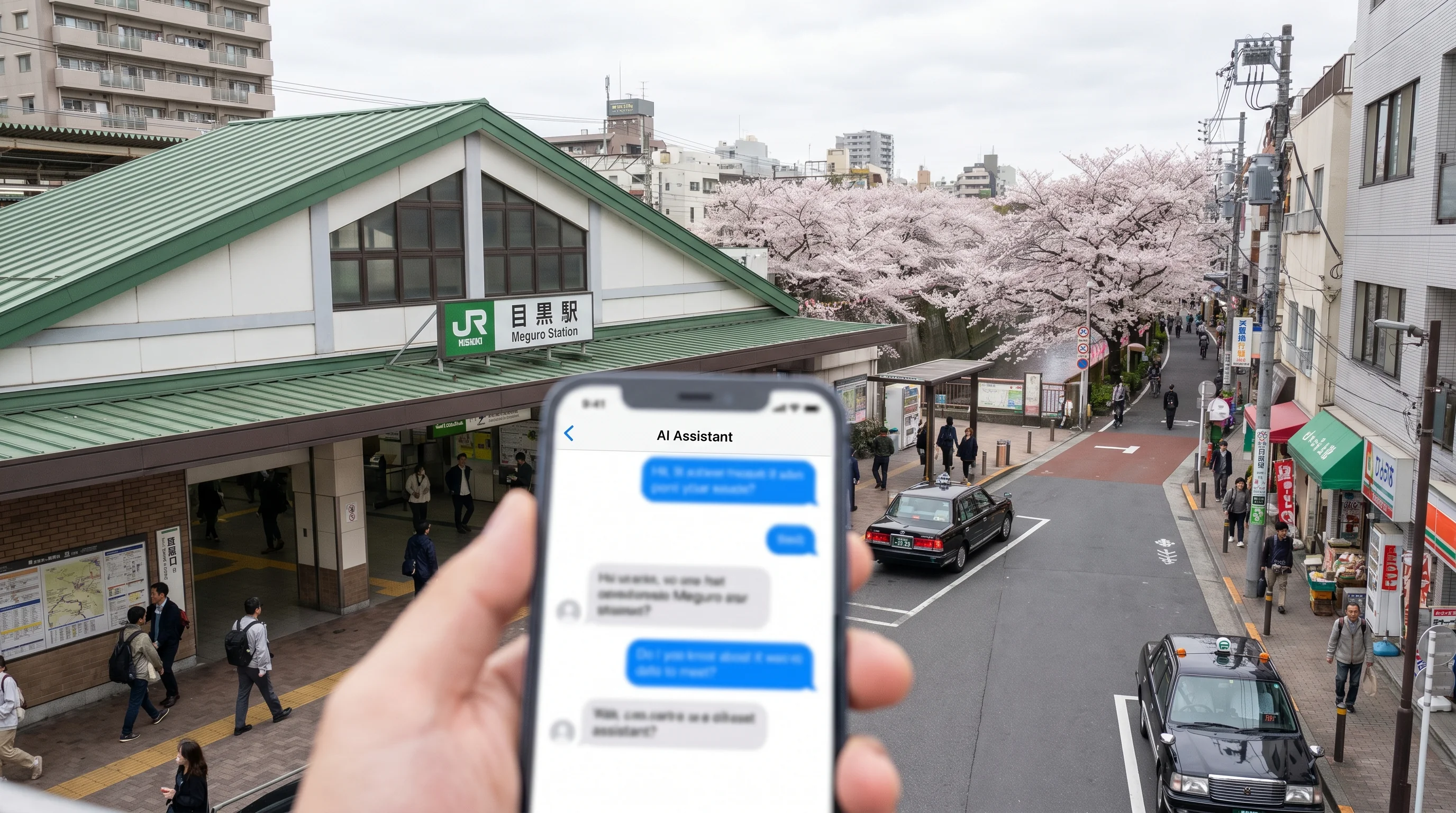目黒駅の街並み / 店舗集客のAI検索最適化（AIO）のイメージ