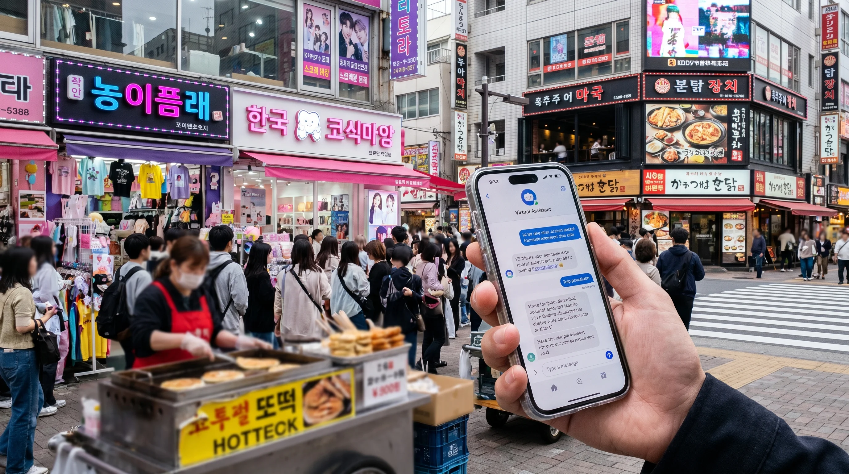 新大久保駅の街並み / 店舗集客のAI検索最適化（AIO）のイメージ
