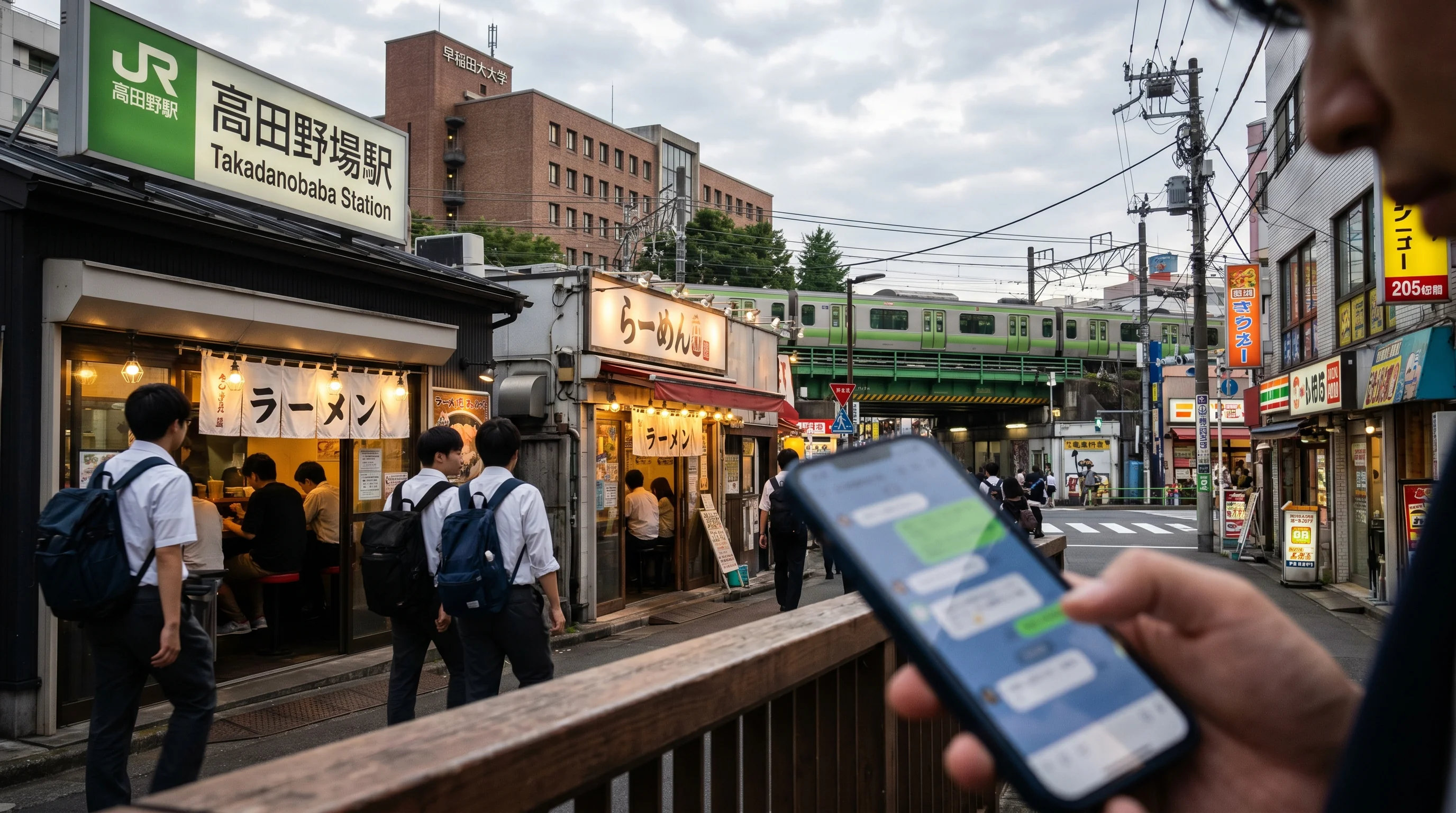 高田馬場駅の街並み / 店舗集客のAI検索最適化（AIO）のイメージ