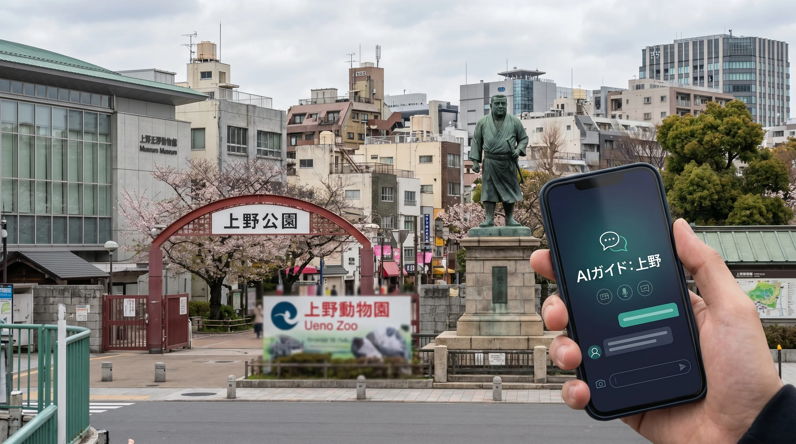 上野駅の街並み / 店舗集客のAI検索最適化（AIO）のイメージ
