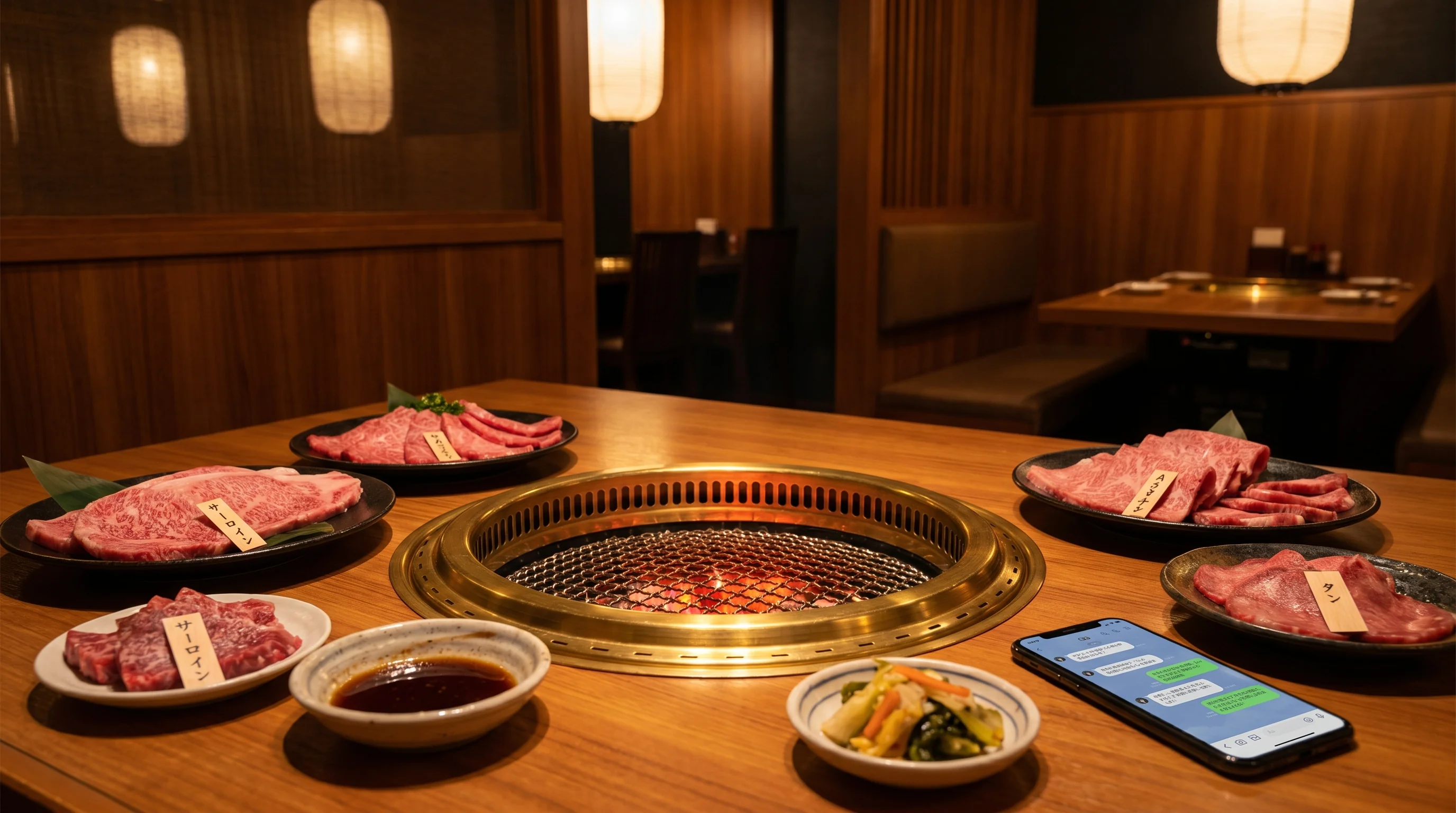焼肉屋のAI検索最適化（AIO）のイメージ。タブレットにAIチャット画面が映っている
