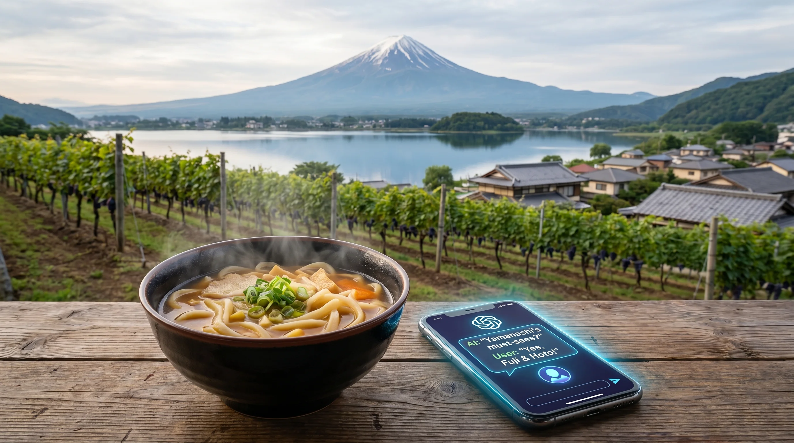 山梨県の街並み / 店舗集客のAI検索最適化（AIO）のイメージ